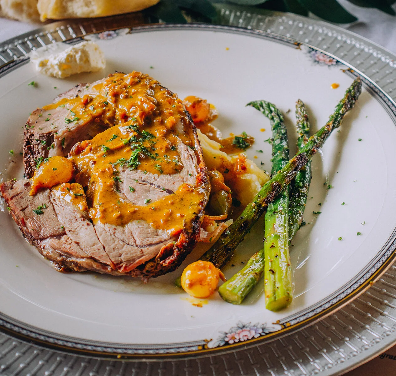 Creole Soul entrée with roasted asparagus by Chef TJay